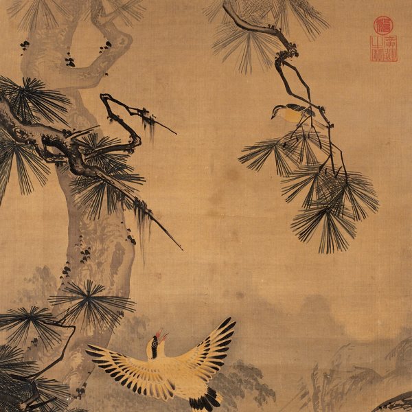 吕纪 山茶錦鶏図 中堂掛け軸　中国花鳥画　宣紙　書画工芸 動植綵絵 19 雪中錦鶏図 Setchu Kinkei-zu(Golden Pheasants in Snow