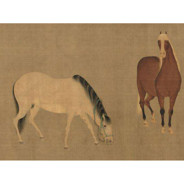 絹本 馬図 扁額 清時代 中国美術 出圉図（元代の任仁発が制作した絹本着色画）_百度百科
