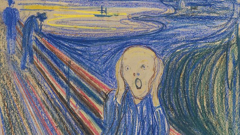 エネルギーを表現した手描きイラスト「心の叫び」 叫び（エドヴァルド・ムンク制作した絵画）_百度百科