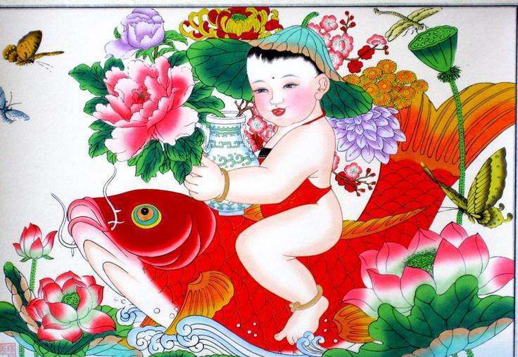 No5210 掛軸　中国画　「楊柳青年画」　木版画　紙本　古画　古美術　送料無料 No5210 掛軸 中国画 「楊柳青年画」 木版画 紙本 古画 古美術 送料無料