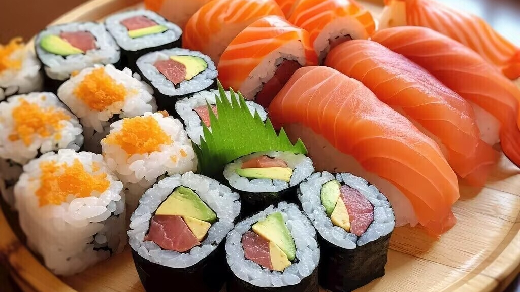 Sushi（A traditional food made mainly from vinegared rice, supplemented ...