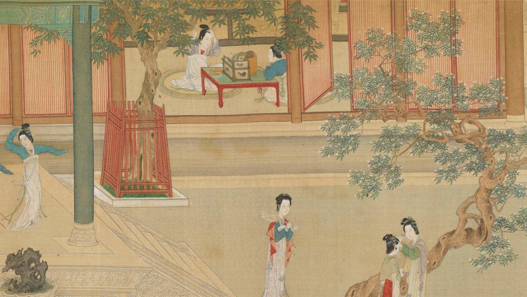 漢宮春暁図 長巻 掛軸 70×330cm 中国人物画 漢宮春暁図（明代の仇英による、台北故宮博物院に所蔵されている絹本