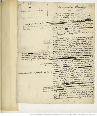 Holograph manuscript by Victor Hugo, with '1861' on the left side and '1875' appearing on the seal on the right side