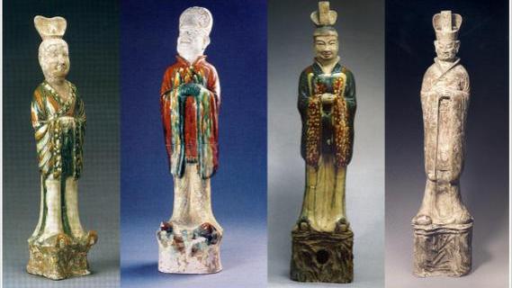 【 明朝三彩加彩文人俑 】 出土副葬品 　高43.5ｃｍ 唐三彩文官俑_百度百科