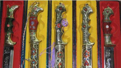 ③ウイグルナイフ　黄色　インテリア　カシュガル　ビンテージ　小刀　鞘付き　希少 ウイグル族伝統小刀製作技芸_百度百科