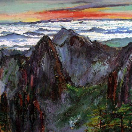 手描き 水彩油画 山水画 刘海粟 中国絵画 風景画 約70×100cm 未表装 劉海粟_百度百科