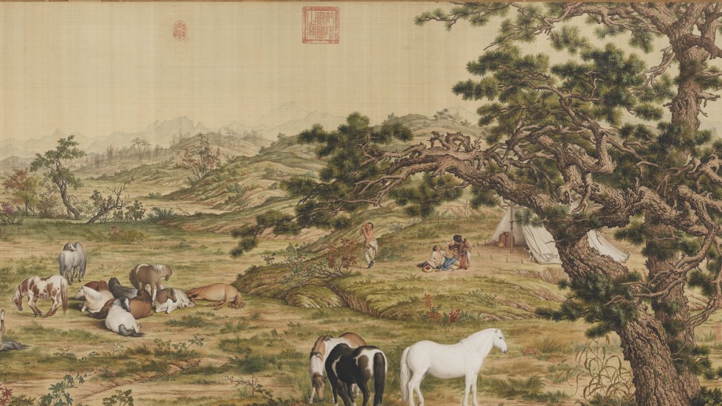 中国絵画　 清国の国師絵家　名家　清時代　郎世寧（最作)百駿図　国画巻き絵 faedab64034f78f0f736e979ee671d