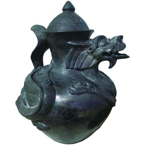 中国　古美術 黒陶 古代朝鮮 高台付壺 祭器 旧蔵品　花印嵌文 黒陶制作工芸_百度百科